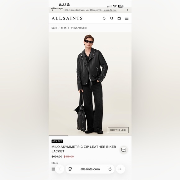 All Saints Milo Asymmetric Zip Leather Moto Jacket, Sz S - Picture 14 of 16